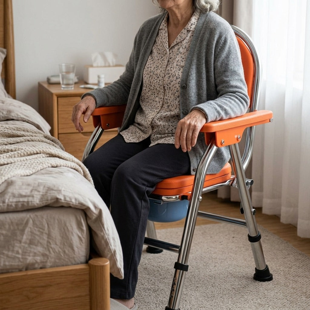 Bedside Commode with Padded Seat and Backrest - in use