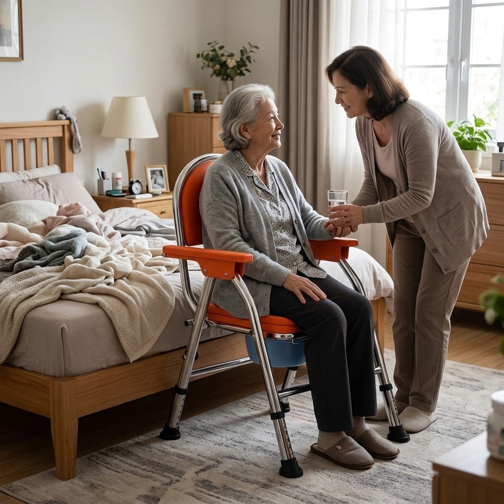 Bedside Commode with Padded Seat and Backrest - in everyday life
