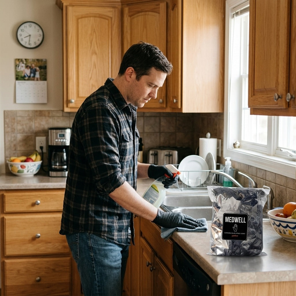Black Powder-Free Nitrile Disposable Gloves - at home