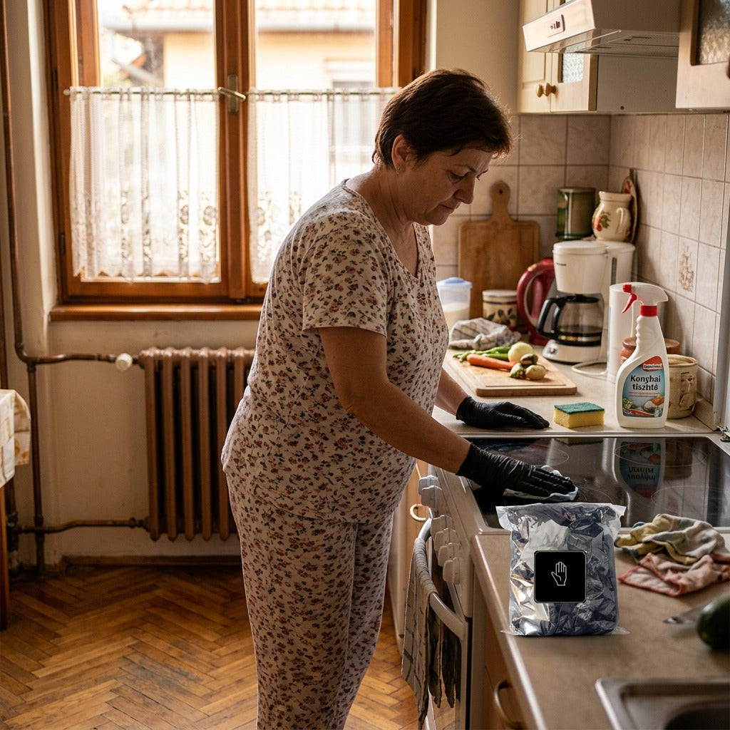 Fekete, púdermentes nitril eldobható kesztyű - otthon
