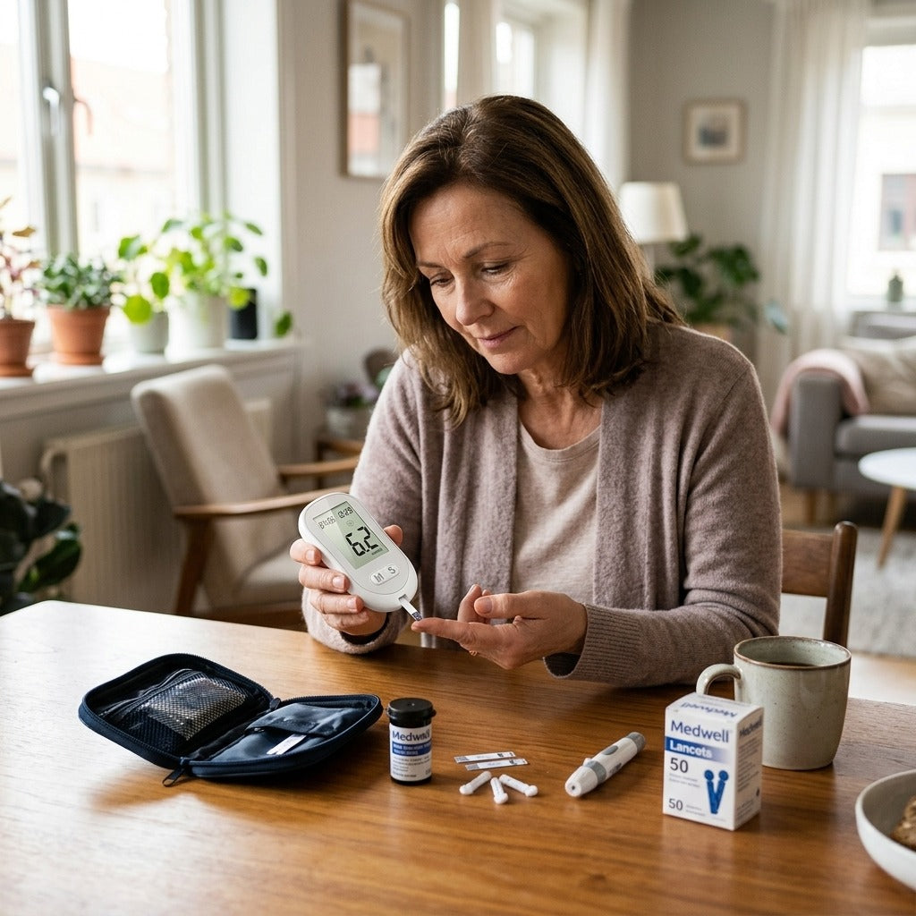 Blood Glucose Monitor Kit with 50 Strips and Lancets - at home