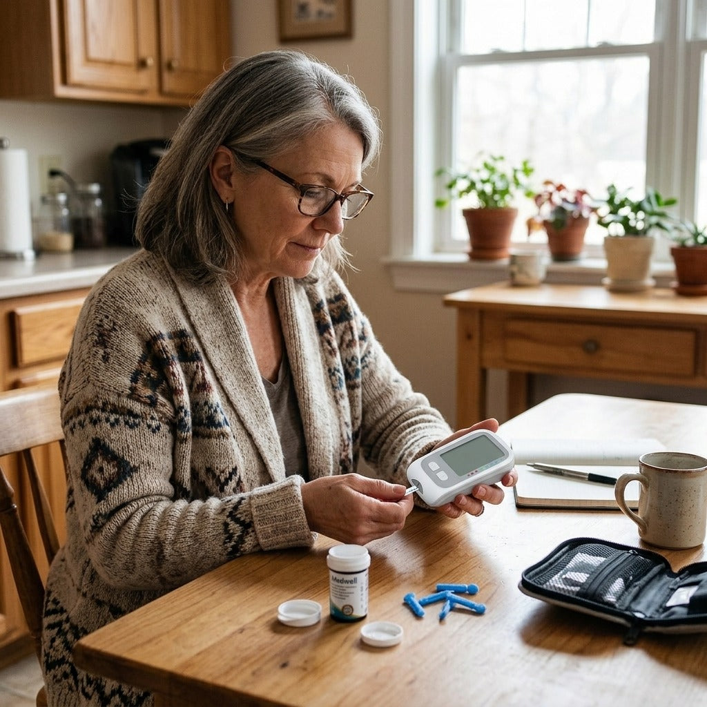 Blood Glucose Monitor Kit with Test Strips and Lancets - at home