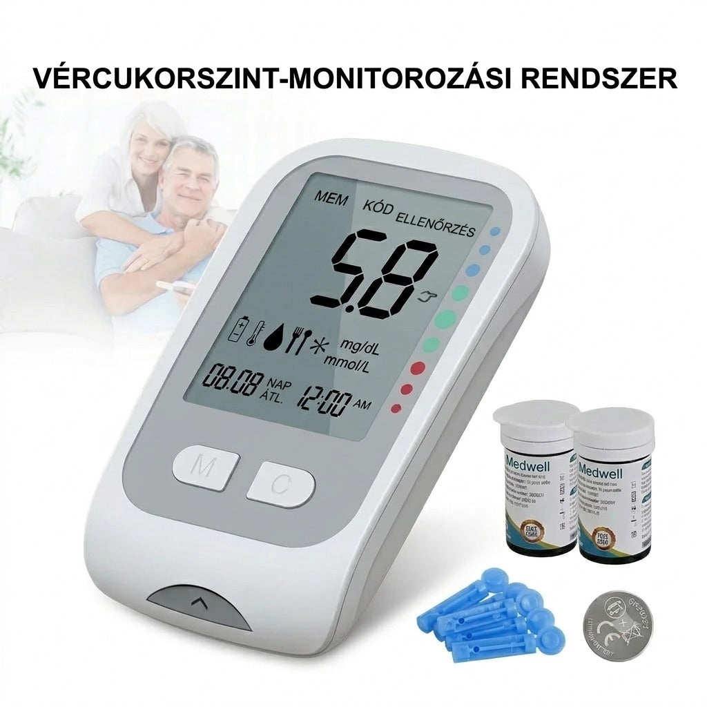 Vércukorszint-monitorozási rendszer memóriával és kódelésel