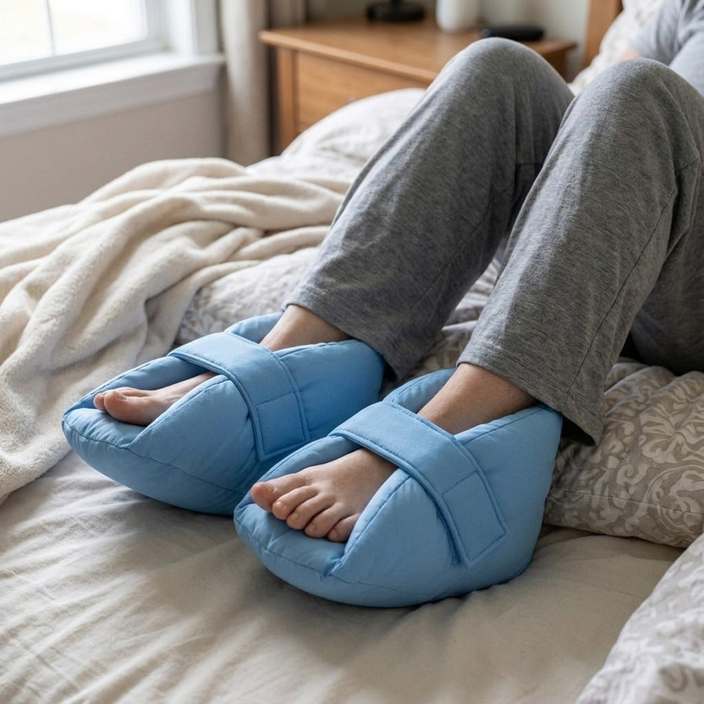 Blue Heel Protector Covers, 2-Piece Set - in use