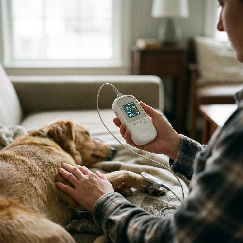 Bluetooth Handheld Animal Pulse Oximeter - in use