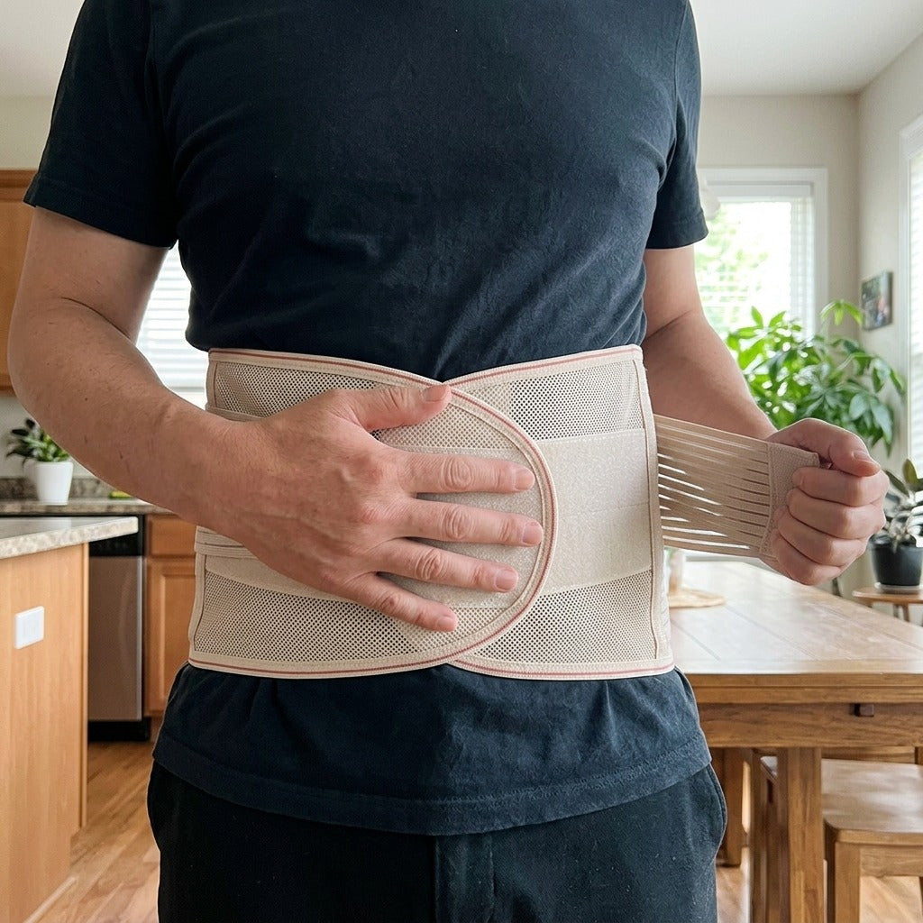 Breathable Lumbar Back Brace for Men and Women - in use