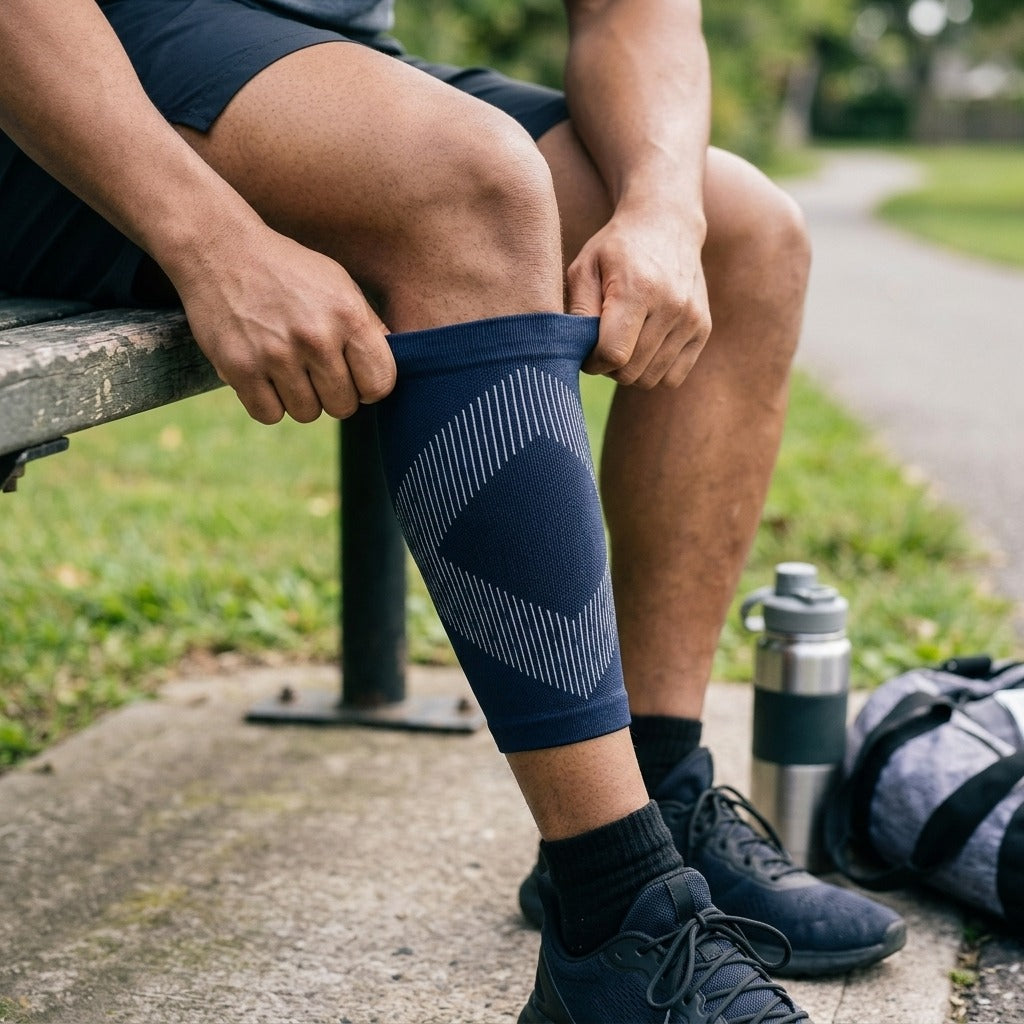 Breathable Nylon Calf Compression Sleeve - in use
