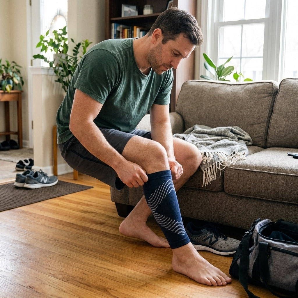 Breathable Nylon Calf Compression Sleeve - at home