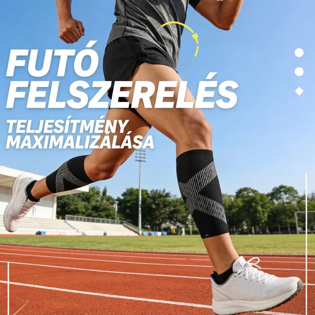 Futó felszerelés lábszárvédővel sportpályán