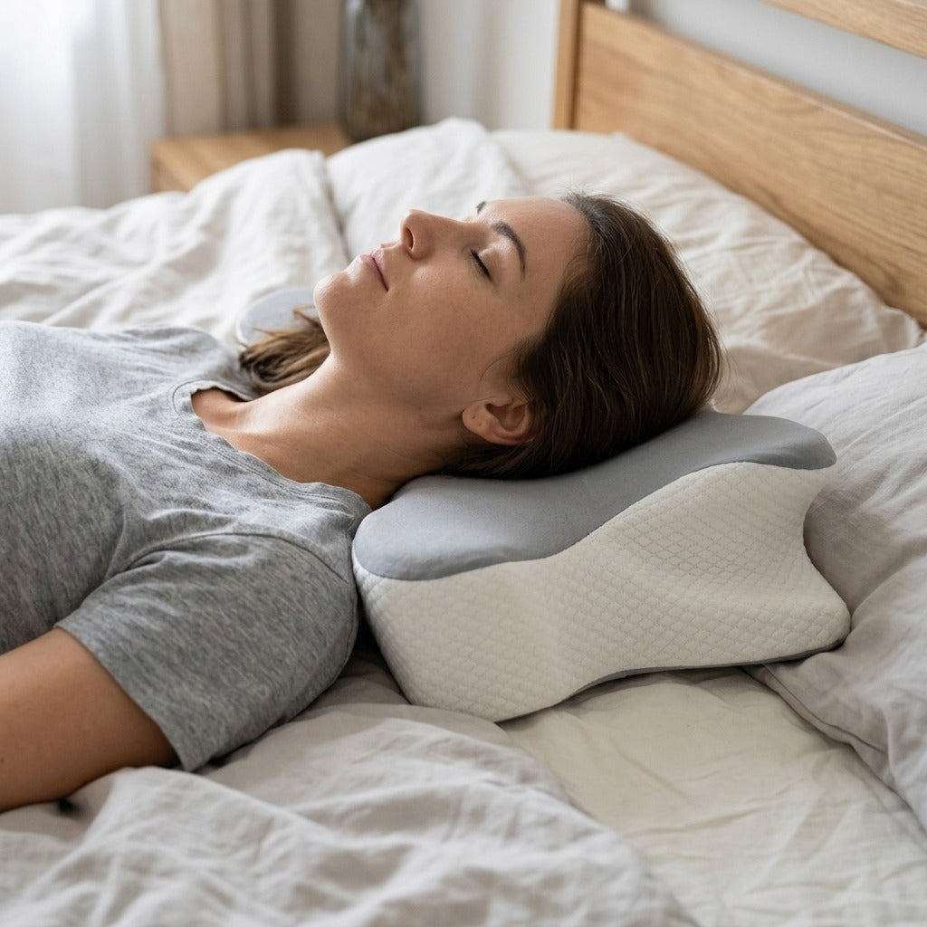Butterfly-Shaped Memory Foam Neck Pillow - in use