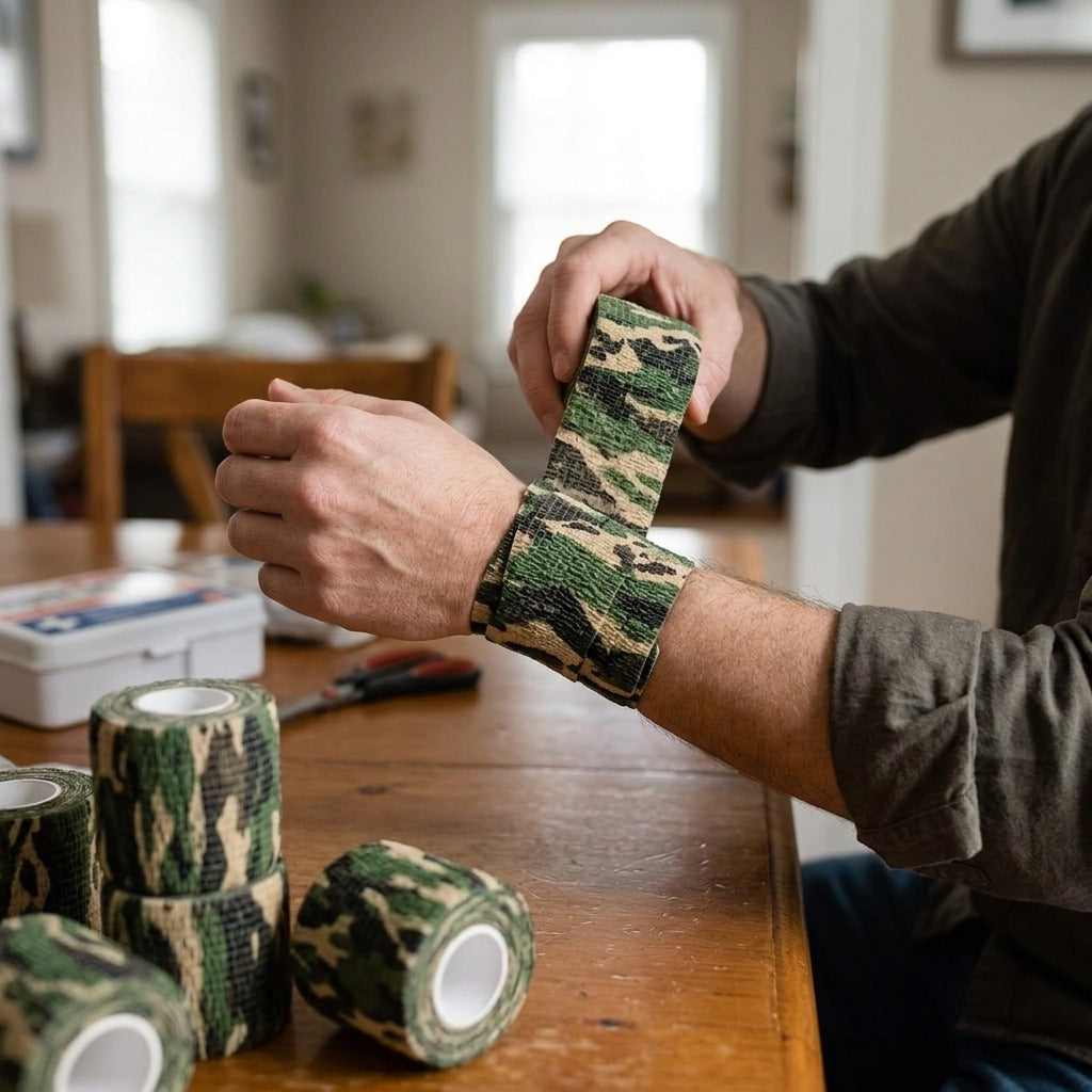 Camouflage Self-Adhesive Cohesive Wraps, 12 Rolls - in use