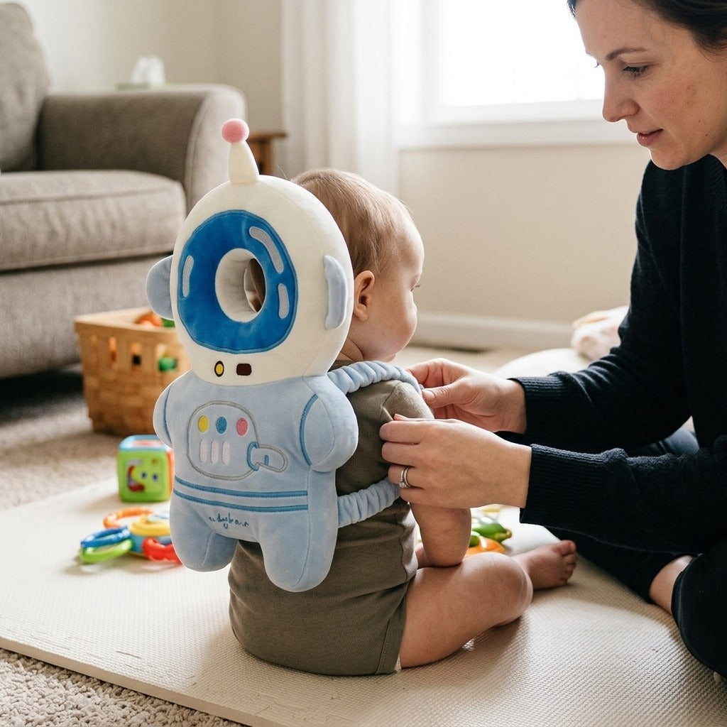 Cartoon Baby Head and Back Cushion - in use