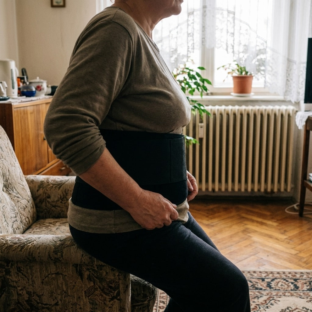 Kasmír deréktámasztó öv, téli uniszex derékmelegítő - használat közben