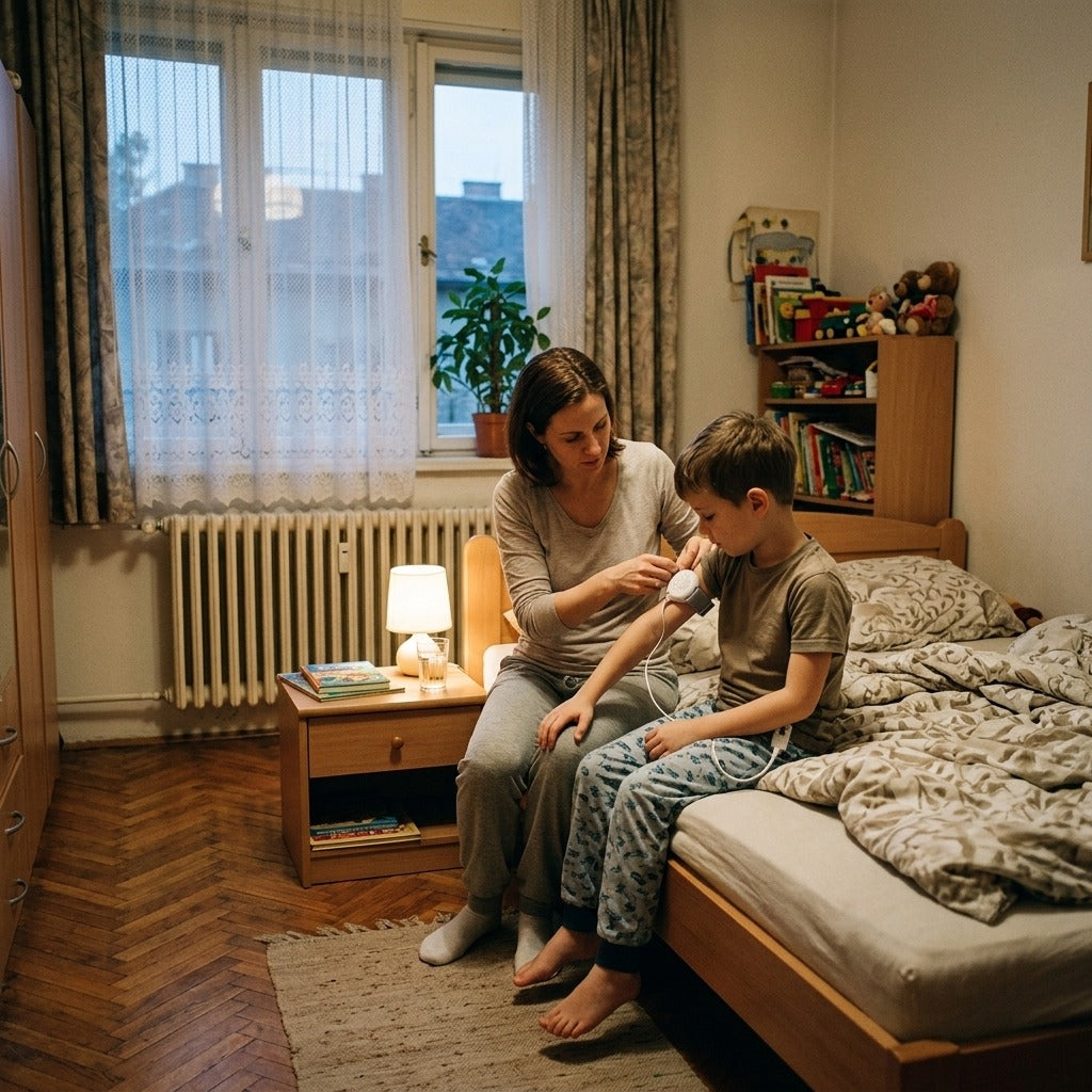 Gyermek ágybavizelés-jelző hanggal, fénnyel és rezgéssel - otthon