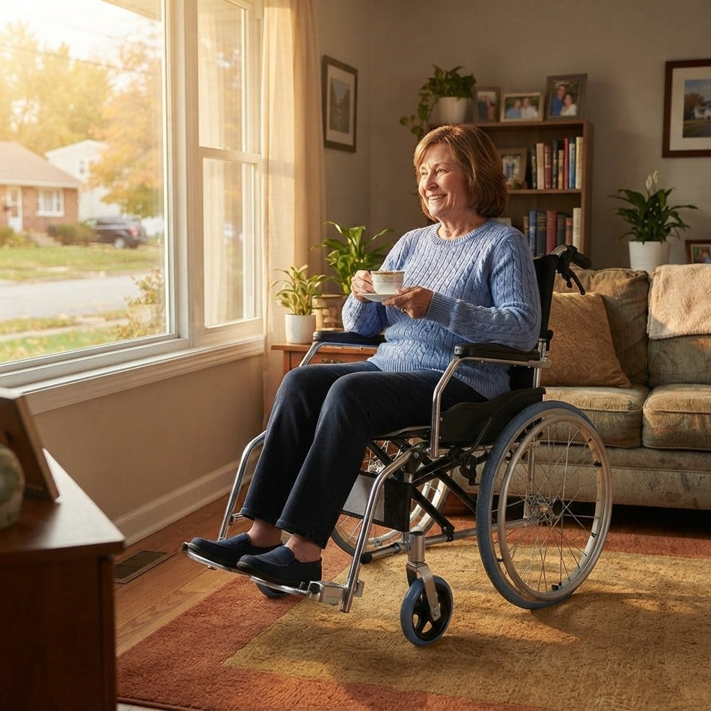 Compact Foldable Manual Travel Wheelchair - at home