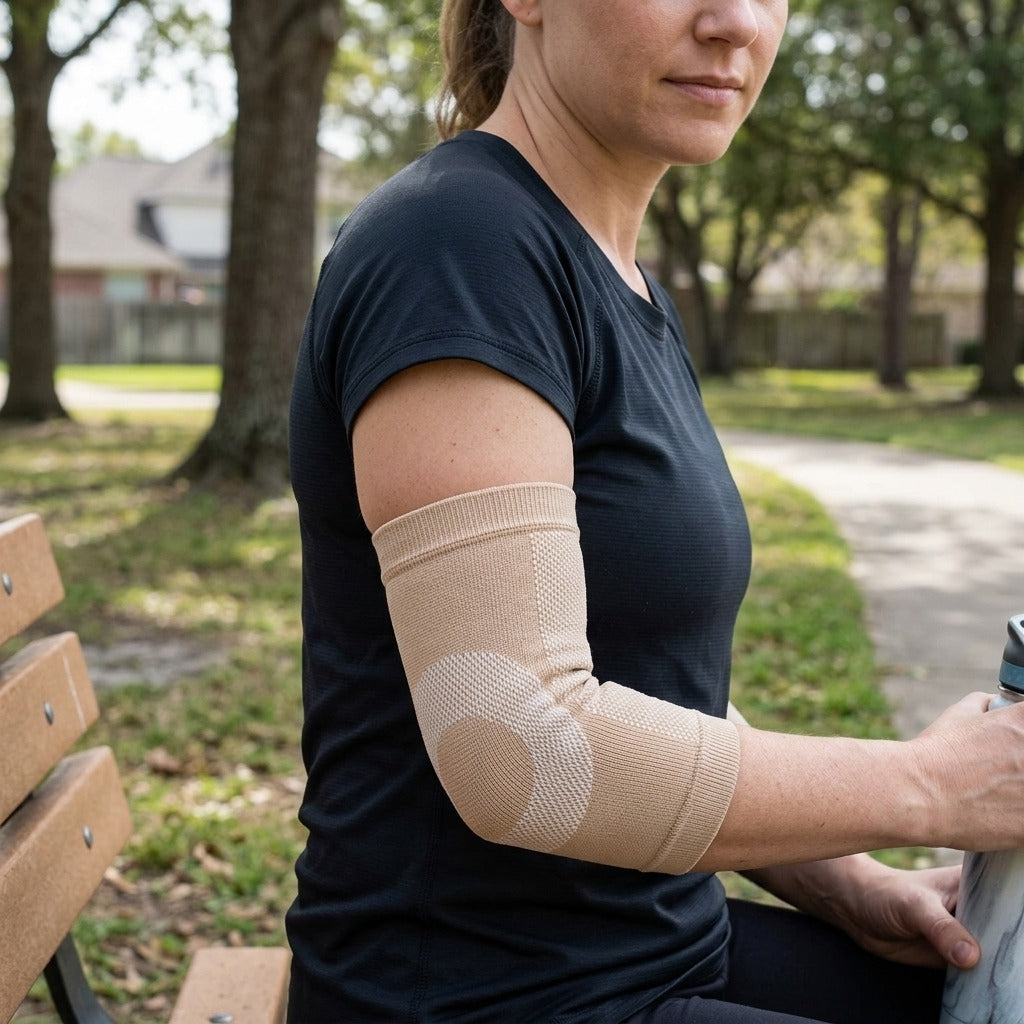 Compression Elbow Brace Sleeve for Sports Support - in use