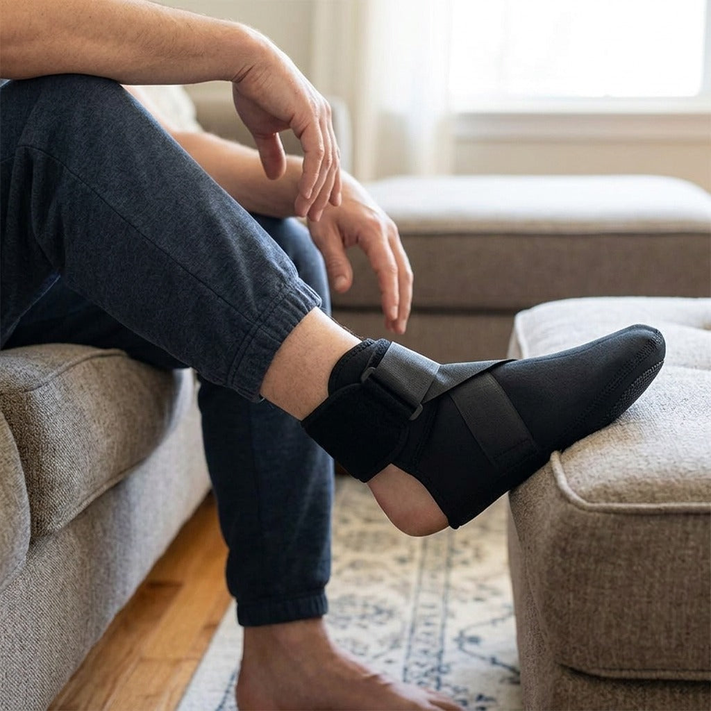 Compression Foot Drop Splint Sock, Adjustable and Breathable - in use