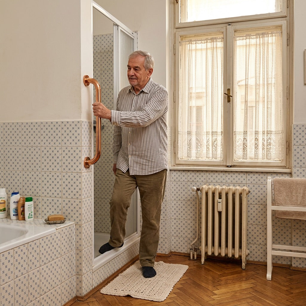 Réz fürdőszobai kapaszkodó, 30–50 cm - otthon