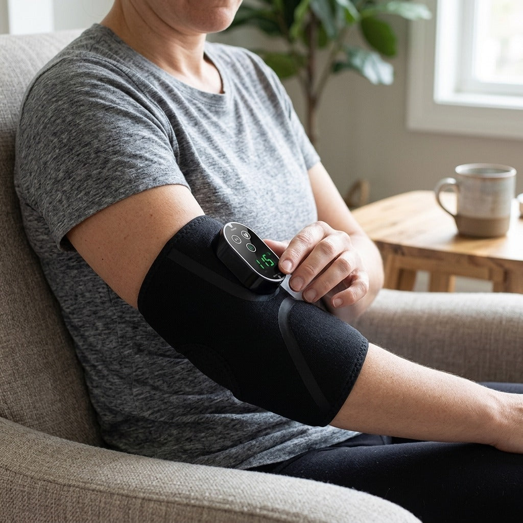 Cordless Heated Elbow Massager with Vibration - in use