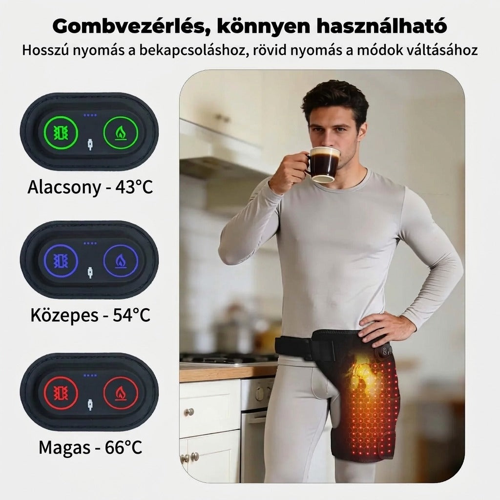 Vezeték nélküli, melegítő csípőrögzítő vibrációval