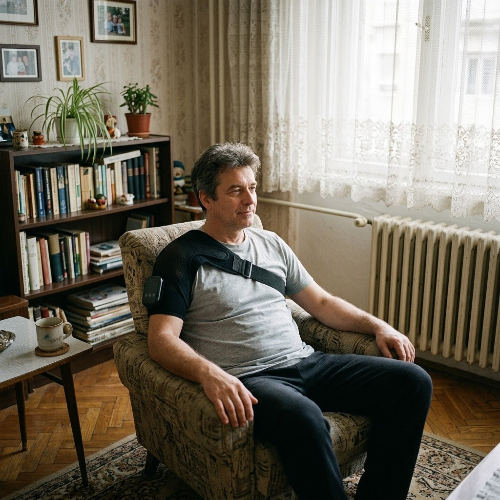 Vezeték nélküli, melegítő vállmasszírozó - otthon