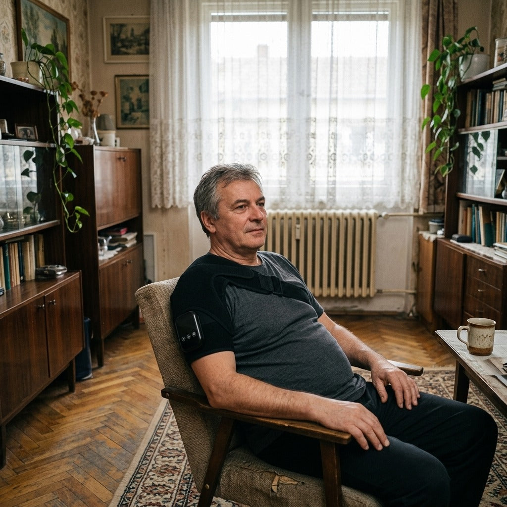 Vezeték nélküli, melegítő vállmasszírozó - a mindennapokban
