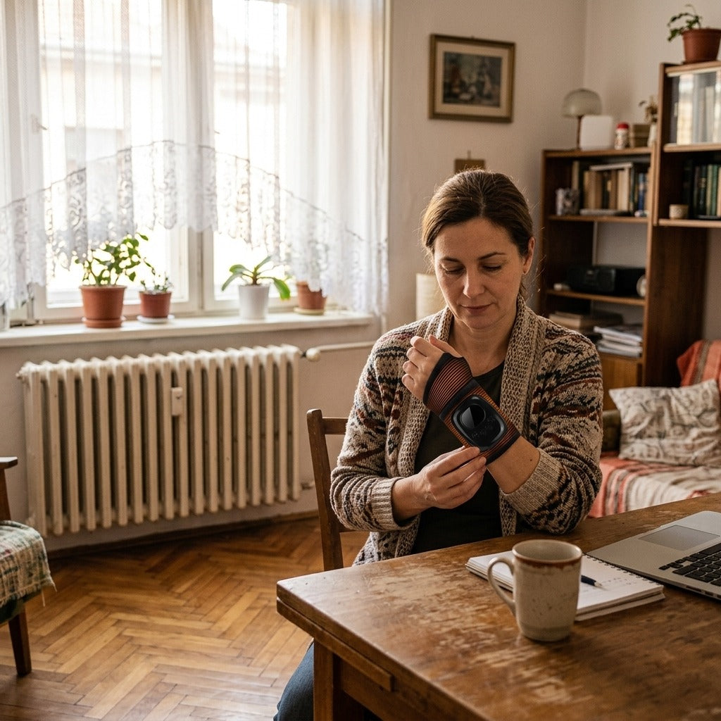Vezeték nélküli csuklómasszírozó melegítéssel, 4 légpárnás móddal és 3 melegítési fokozattal - otthon