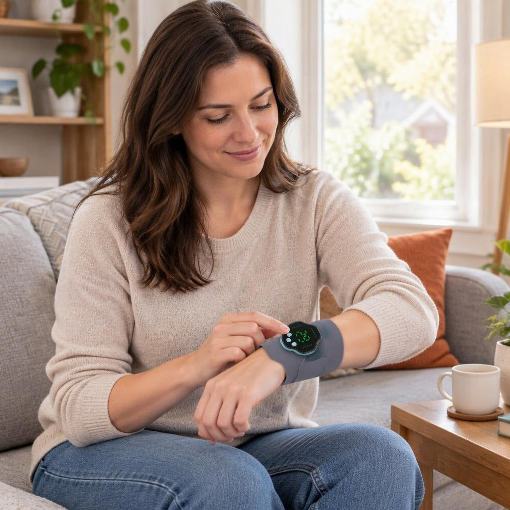 Cordless Wristband Massager with 10 Modes and 29 Levels - at home