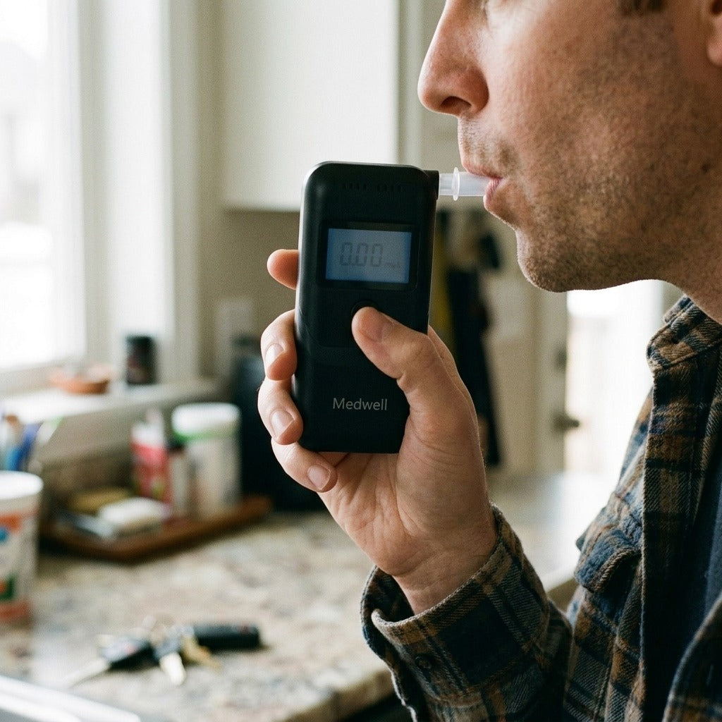 Digital Alcohol Tester with LCD Display - in use