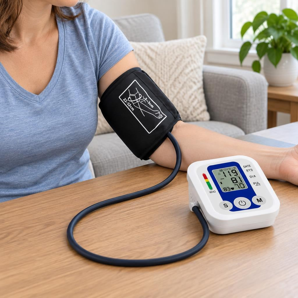 Digital Arm Blood Pressure Monitor Kit - in use