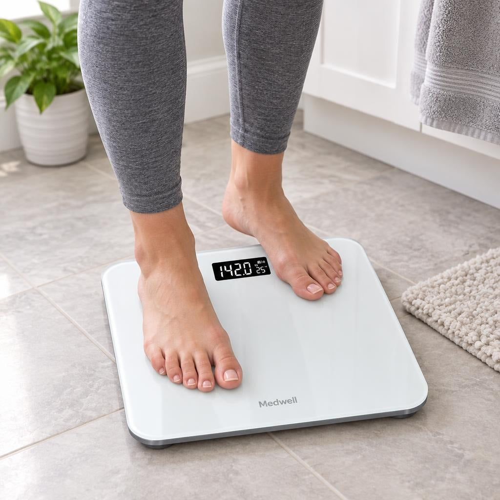 Digital Body Scale with LCD Display and Anti-Slip Base - in use