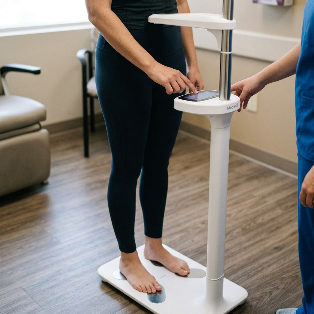 Digital Medical Scale with Ultrasonic Height, BMI and Body Fat - in use