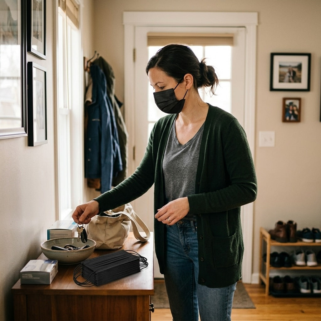 Disposable 3-Layer Earloop Face Mask - at home