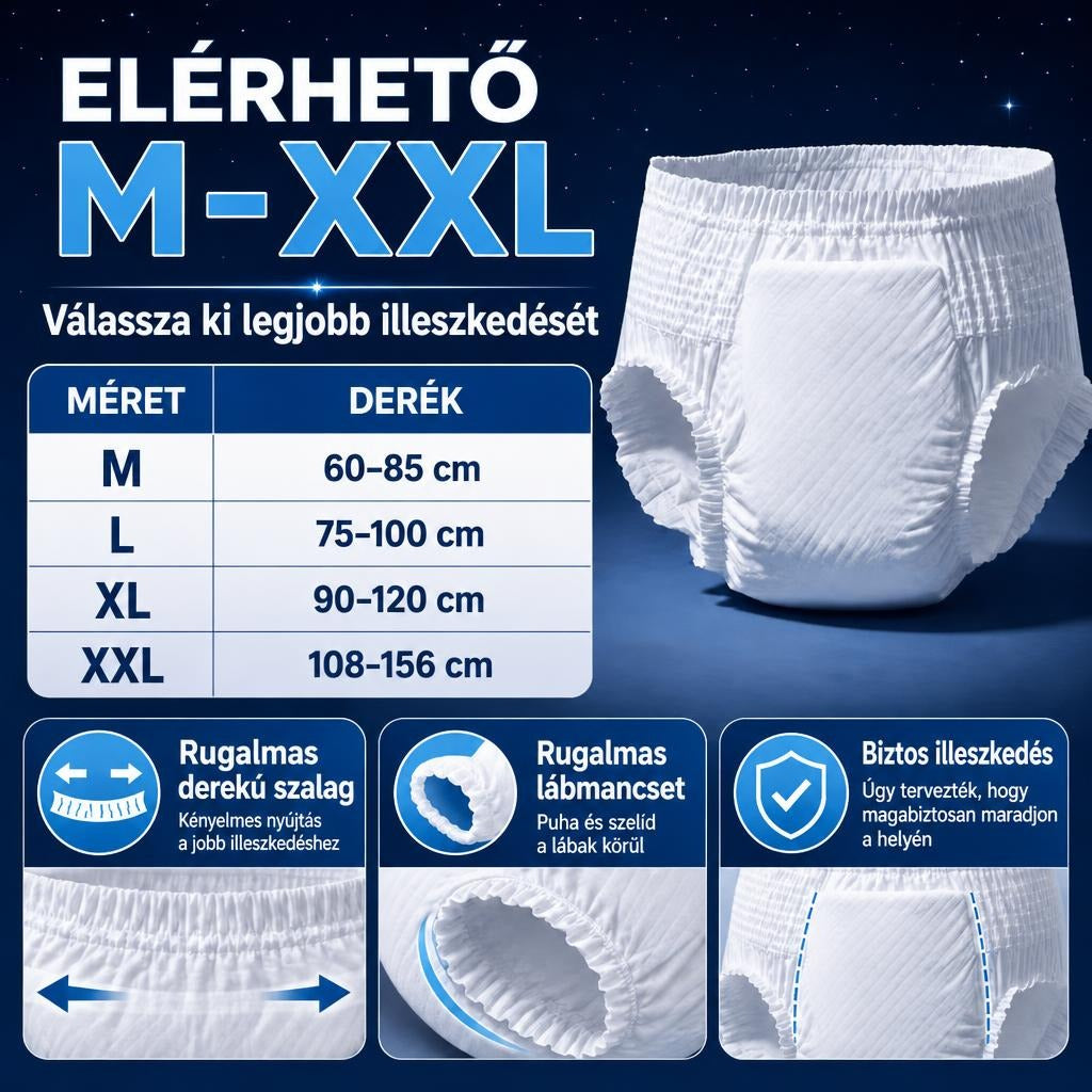 Eldobható, felhúzható felnőttpelenka, M–XXL