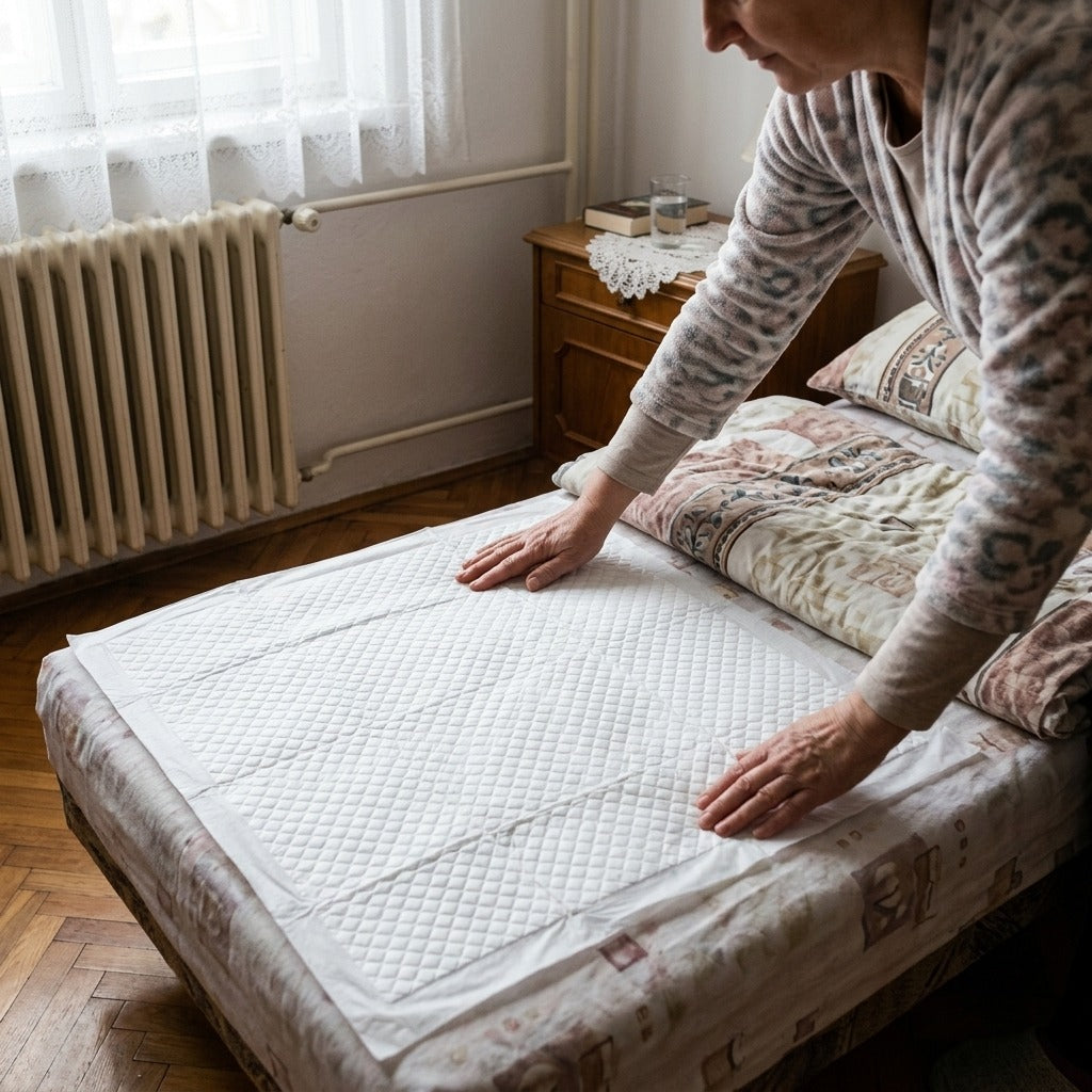 Eldobható nedvszívó ágybetét inkontinenciához - használat közben