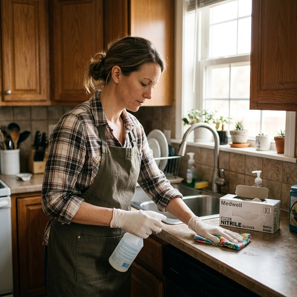 Disposable White Nitrile Gloves, Latex-Free - at home