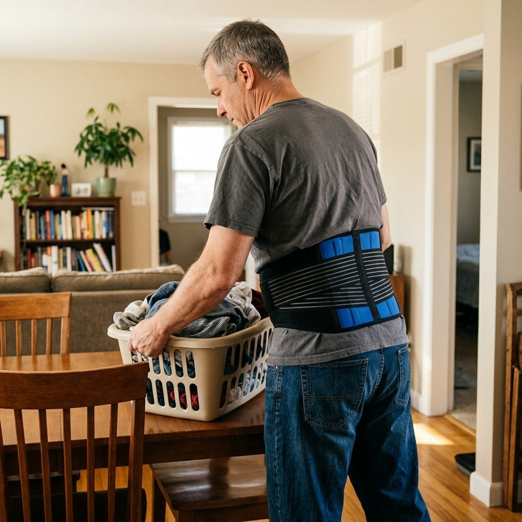 Double-Pull Lower-Back Support Brace - at home