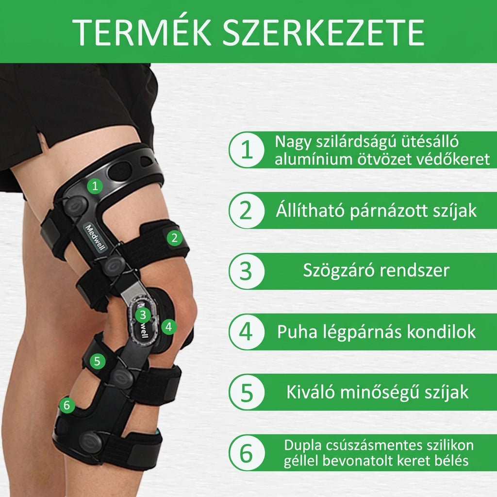 Kétoldali csuklós térdrögzítő szalagtámaszhoz