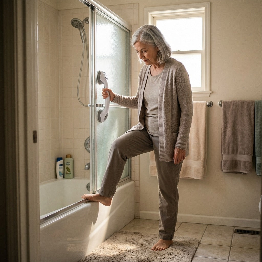 Dual-Locking Suction Cup Grab Bar for Shower or Bathtub - at home