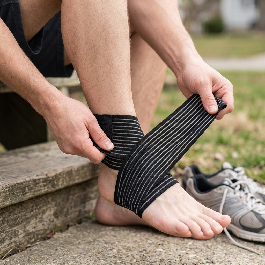 Elastic Ankle Support Wrap for Sports - in use