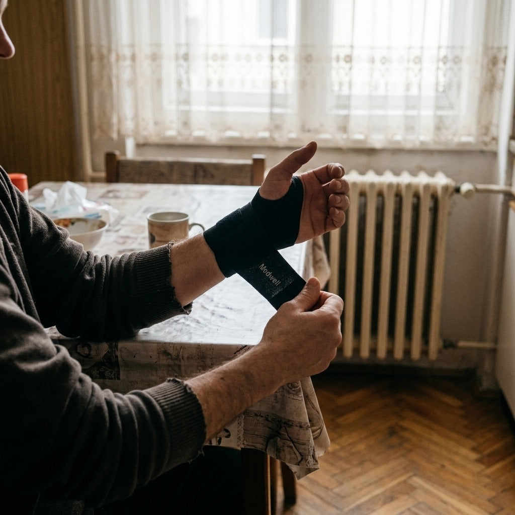 Rugalmas csuklórögzítő újrahasználható zselés jégzselével - használat közben