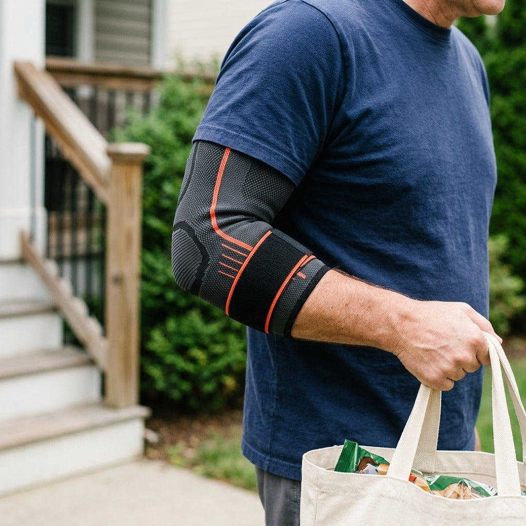 Elbow Compression Sleeve for Sports and Daily Wear - in use
