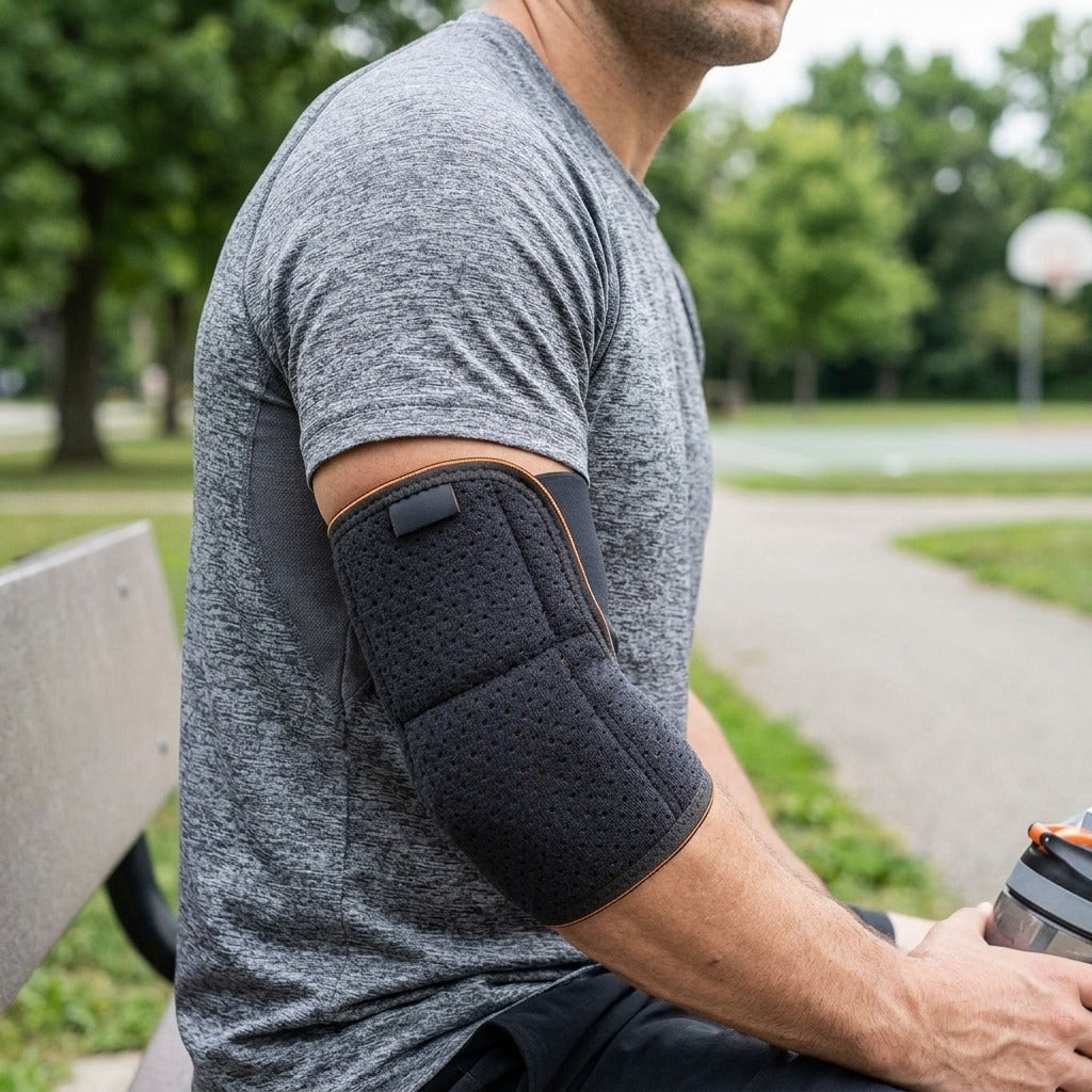 Elbow Compression Sleeve for Sports and Lifting - in use