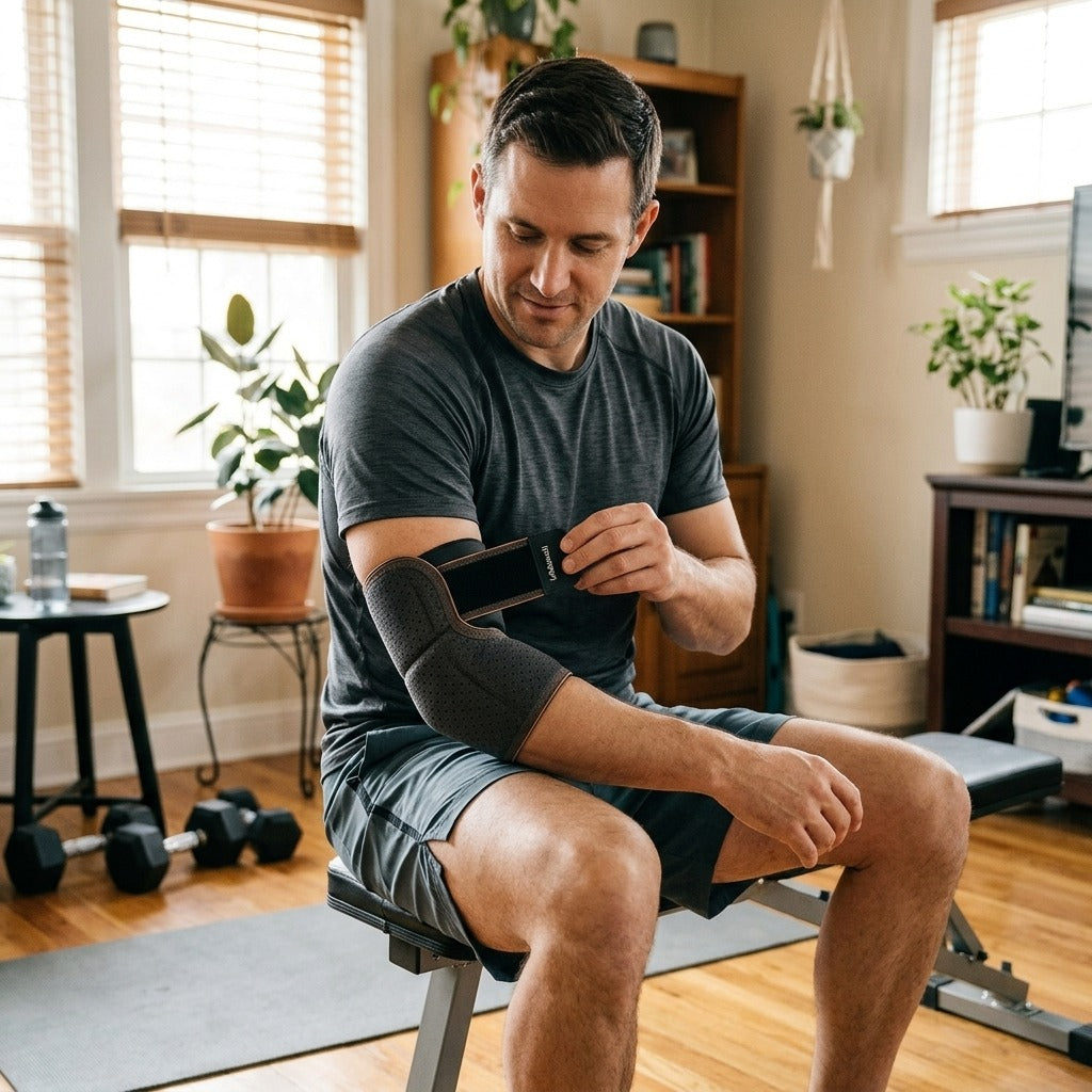 Elbow Compression Sleeve for Sports and Lifting - at home