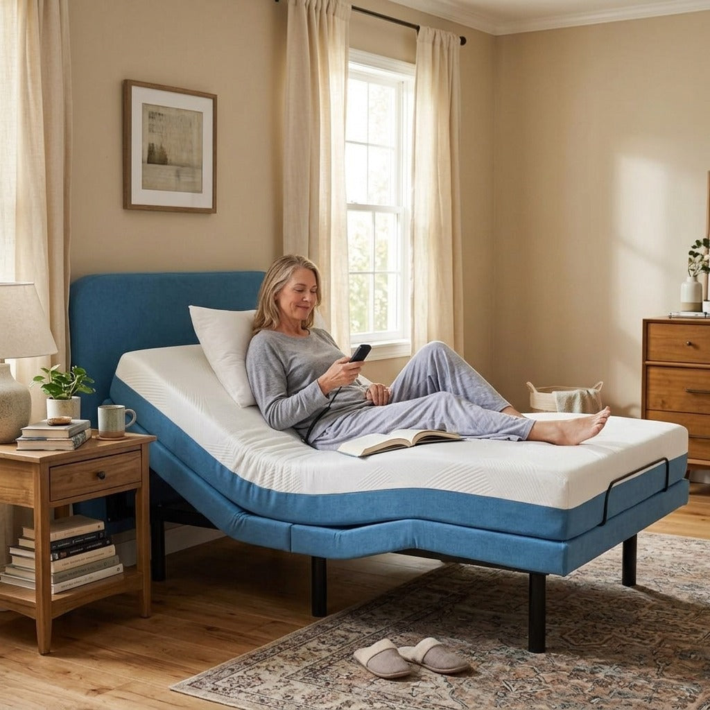 Electric Adjustable Bed with Memory Foam Mattress - at home