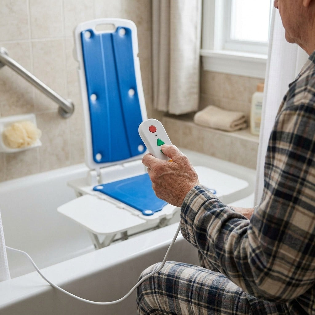 Electric Bath Lift with Remote Control - in use