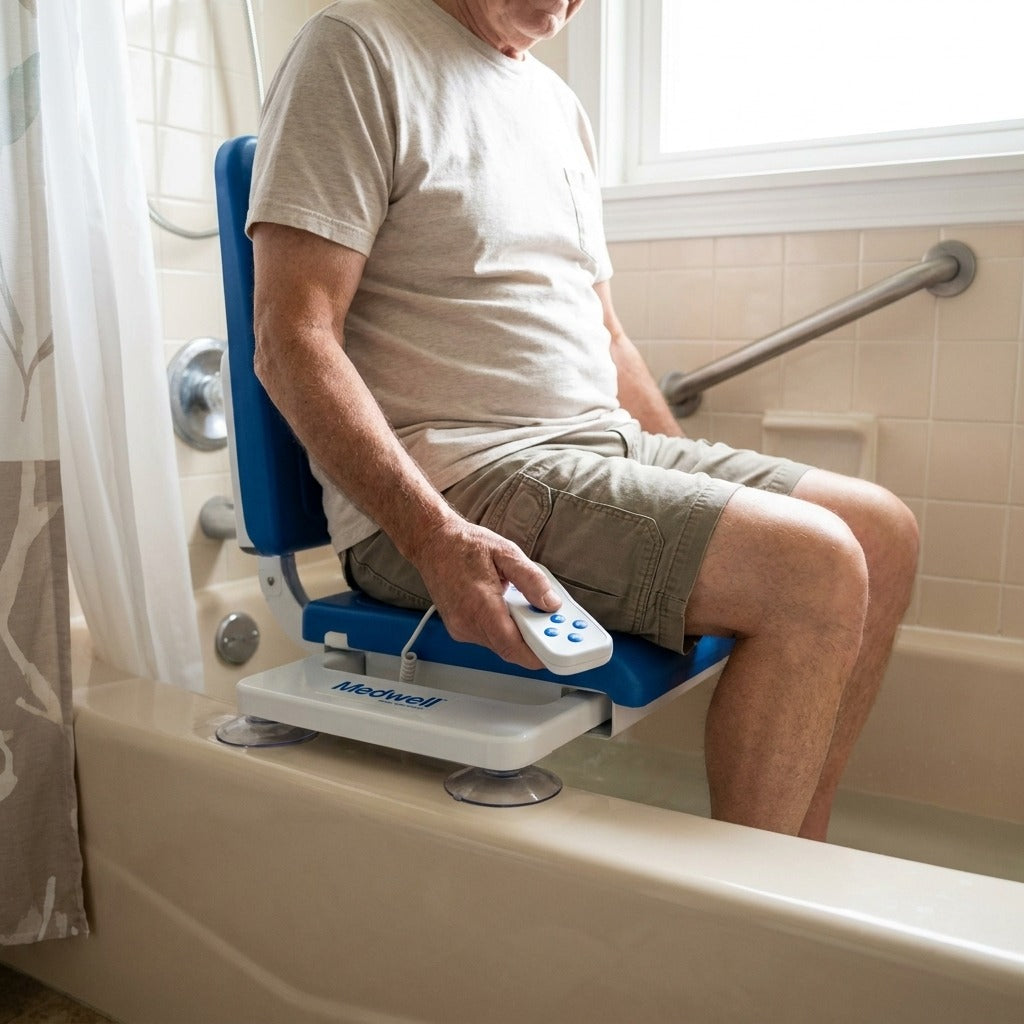 Electric Bath Lift with Suction Cup Options - in use