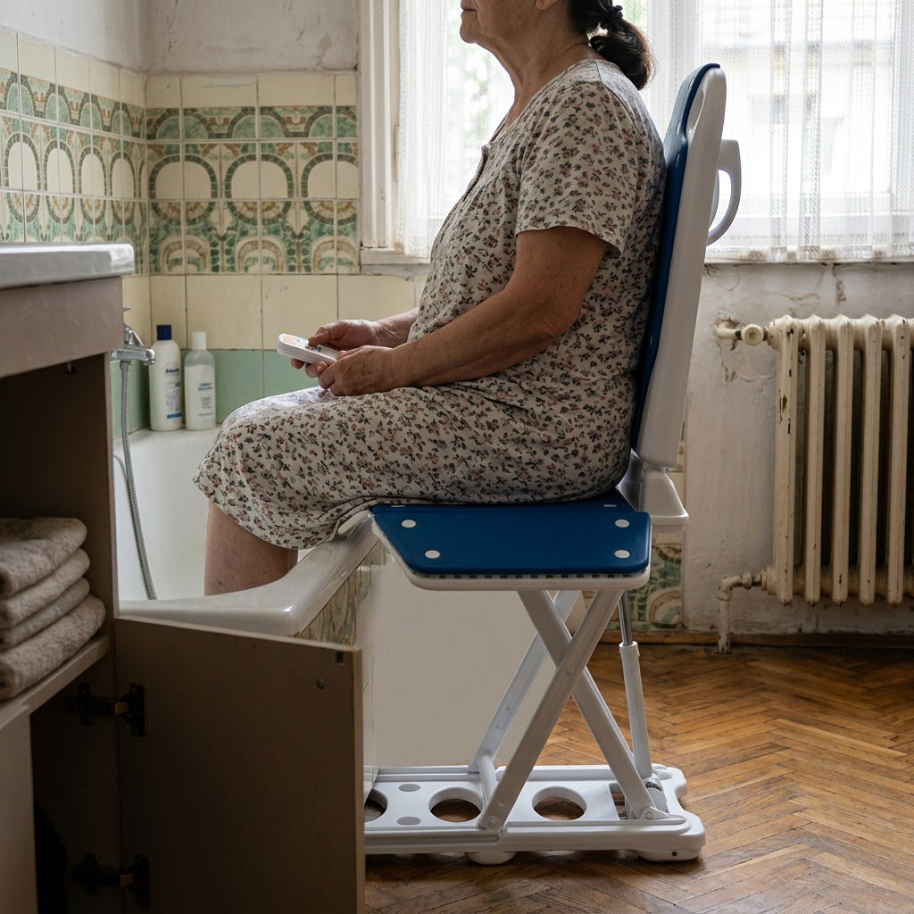 Elektromos kádemelő tapadókorong-opciókkal - használat közben