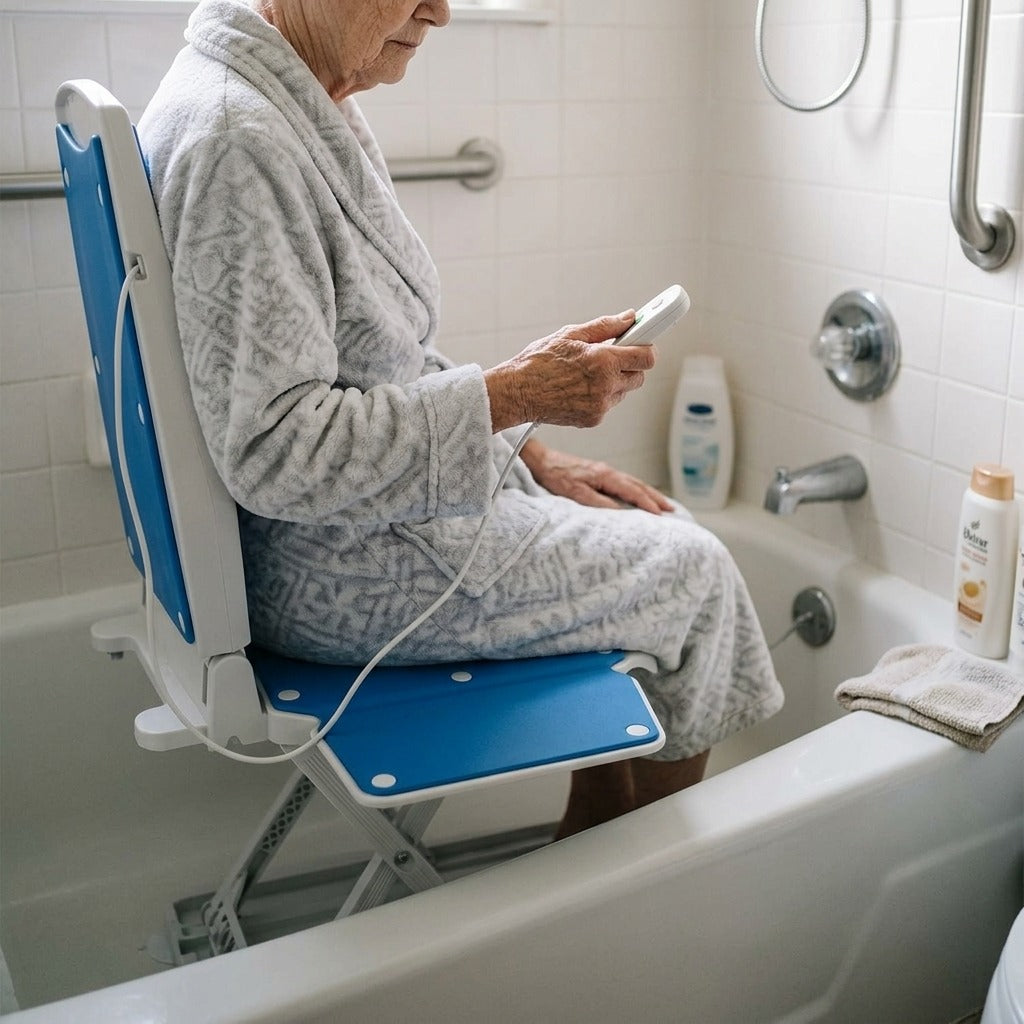 Electric Bathtub Lift Chair, Motorized Seat for Bath Transfers - in use