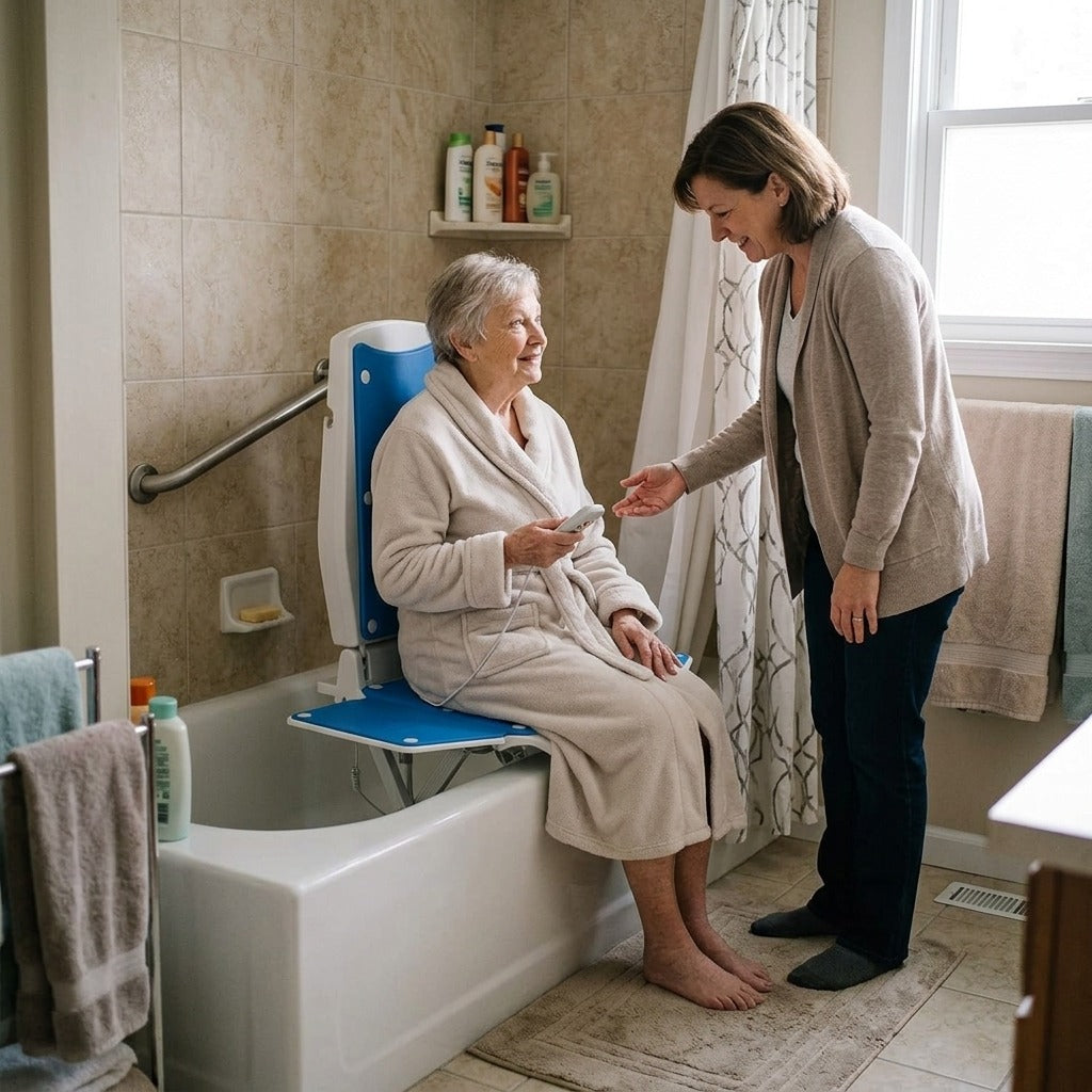Electric Bathtub Lift Chair, Motorized Seat for Bath Transfers - in everyday life